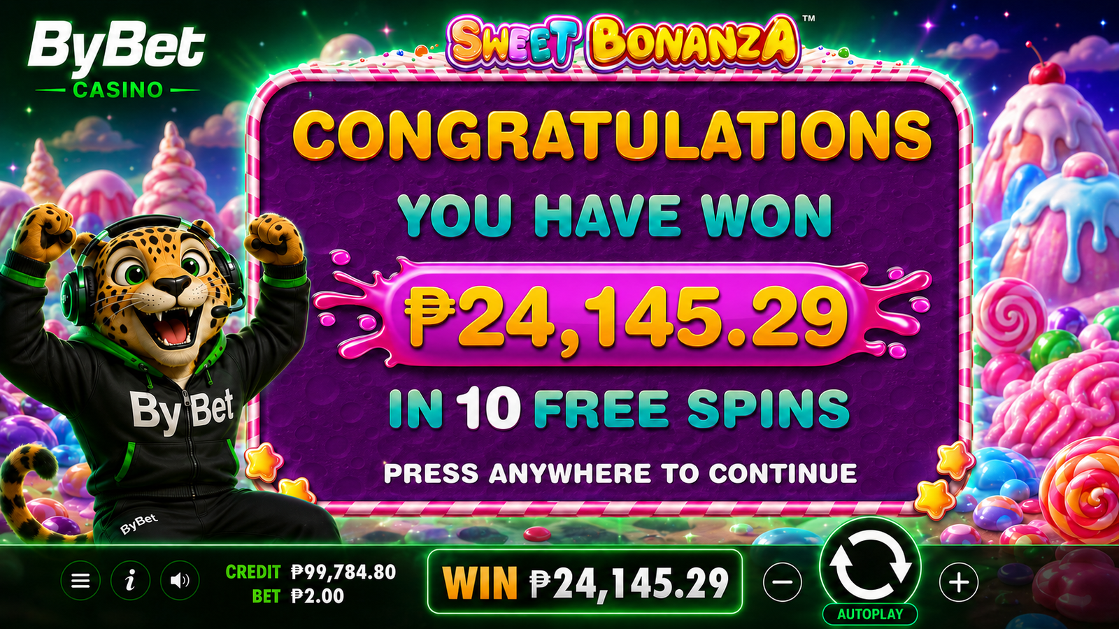 Bybetcasino Sweet Bonanza Win Banner