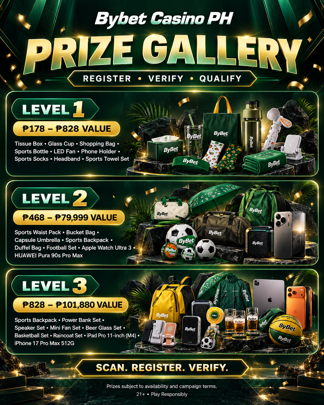 Bybet Casino PH Prize Gallery luxury rewards Apple Watch Ultra iPhone iPad HUAWEI